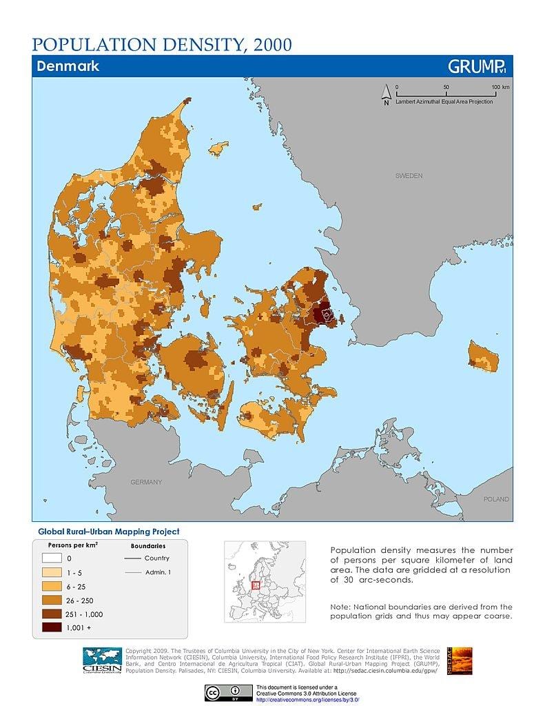 данска густината на население мапа